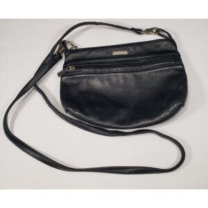Perlina Soft Black Premium Genuine Leather Small Crossbody Bag Vintage